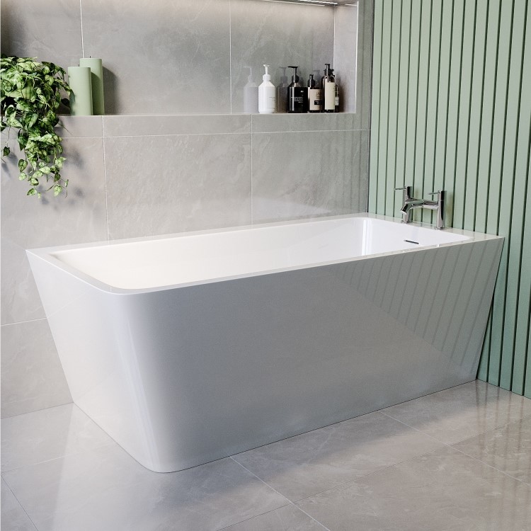 Freestanding Single Ended Right Hand Corner Shower Bath with Black Sliding Bath Screen 1500 x 740mm - Kona