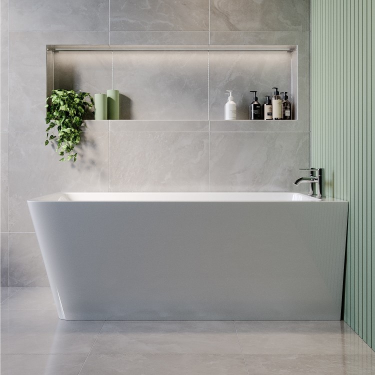 Freestanding Single Ended Right Hand Corner Shower Bath with Black Sliding Bath Screen 1500 x 740mm - Kona