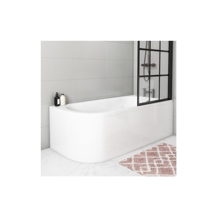 GRADE A1 - Nova Black Grid Bath Shower Screen 800mm - Right Hand 