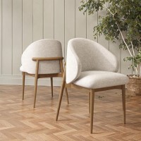 Set of 2 Beige Upholstered Curved Dining Chair with Solid Rustic Wood Exposed Back - Kori Set of 2 Beige Upholstered Curved Dining Chair with Solid Rustic Wood Exposed Back - Kori