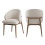 Set of 2 Beige Upholstered Curved Dining Chair with Solid Rustic Wood Exposed Back - Kori