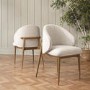 Set of 6 Beige Upholstered Curved Dining Chairs with Solid Rustic Exposed Back - Kori
