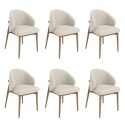 BUN/KOR001A/98617 Set of 6 Beige Upholstered Curved Dining Chairs With Solid Oak Exposed Back - Kori