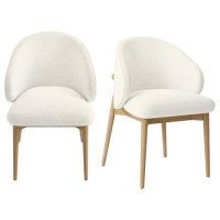 Set of 2 Cream Upholstered Curved Dining Chair with Limewash Solid Oak Exposed Back - Kori