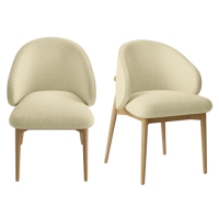 Set of 2 Cream Upholstered Curved Dining Chair with Limewash Solid Wood Exposed Back - Kori