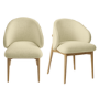 Set of 2 Cream Upholstered Curved Dining Chair with Limewash Solid Wood Exposed Back - Kori