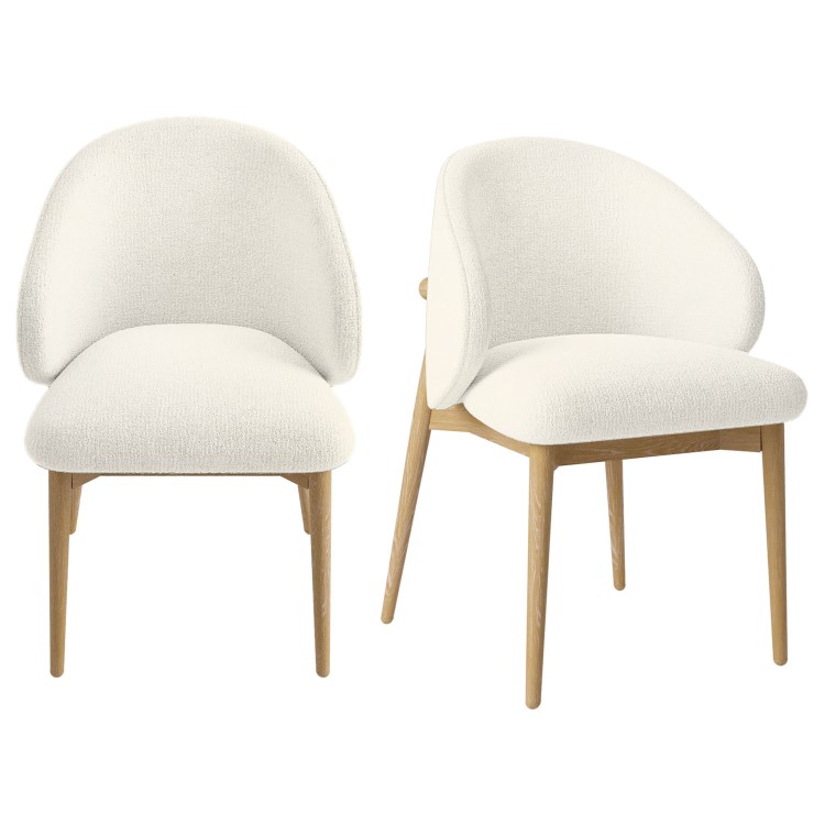 Set of 2 Cream Upholstered Curved Dining Chair with Limewash Solid Wood Exposed Back - Kori
