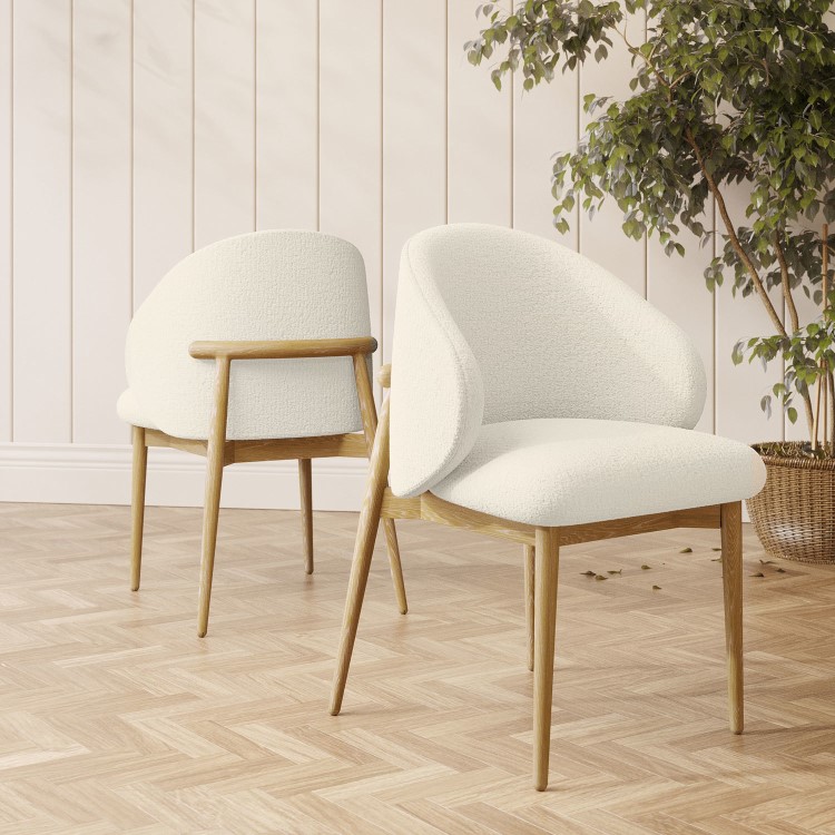 Set of 2 Cream Upholstered Curved Dining Chair with Limewash Solid Wood Exposed Back - Kori