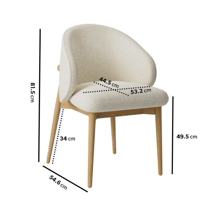 ONLY OPENED - Cream Curved limedwashed Oak exposed back textured fabric dining chair -Kori