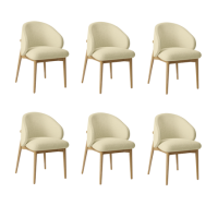 Set of 6 Cream Upholstered Curved Dining Chairs with Limewash Solid Wood Exposed Back - Kori