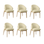 Set of 6 Cream Upholstered Curved Dining Chairs with Limewash Solid Wood Exposed Back - Kori