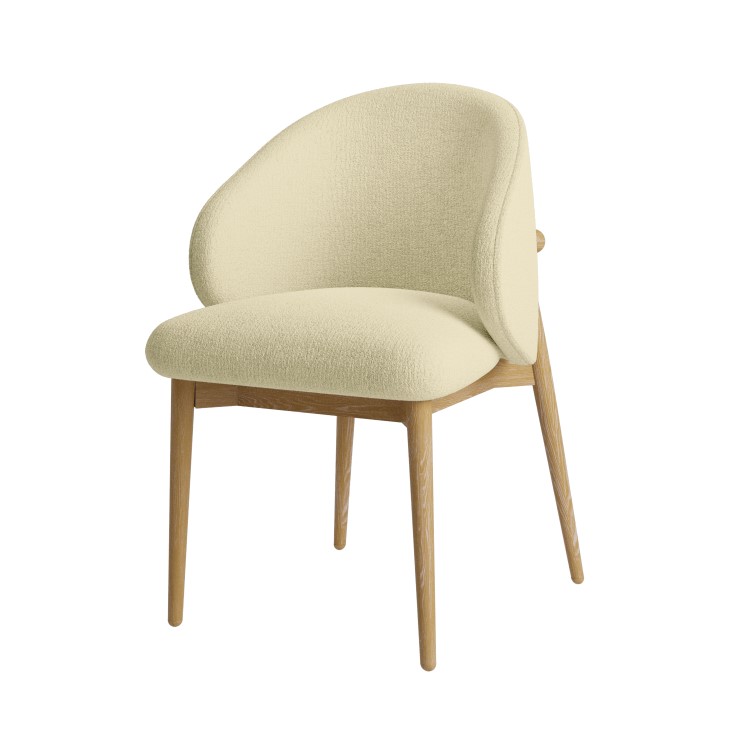 Set of 2 Cream Upholstered Curved Dining Chair with Limewash Solid Wood Exposed Back - Kori
