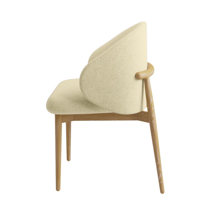 Set of 2 Cream Upholstered Curved Dining Chair with Limewash Solid Wood Exposed Back - Kori