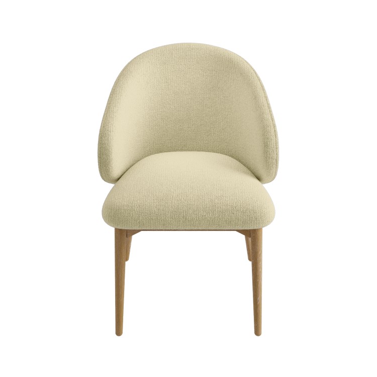 Set of 2 Cream Upholstered Curved Dining Chair with Limewash Solid Wood Exposed Back - Kori