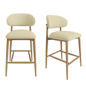 BUN/KOR004/93558 Set of 2 Cream Upholstered Curved Kitchen Stools with Limewash Solid Wood Exposed Back - Kori