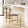 Set of 2 Cream Upholstered Curved Kitchen Stools with Limewash Solid Oak Exposed Back - Kori