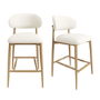 Set of 2 Cream Upholstered Curved Kitchen Stools with Limewash Solid Wood Exposed Back - Kori