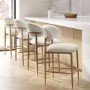 Set of 3 Cream Upholstered Curved Kitchen Stools with Limewash Solid Oak Exposed Back - Kori