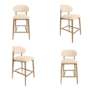 Set of 4 Cream Upholstered Curved Kitchen Stools with Limewash Solid Oak Exposed Back - Kori