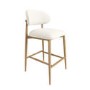 Set of 3 Cream Upholstered Curved Kitchen Stools with Limewash Solid Oak Exposed Back - Kori
