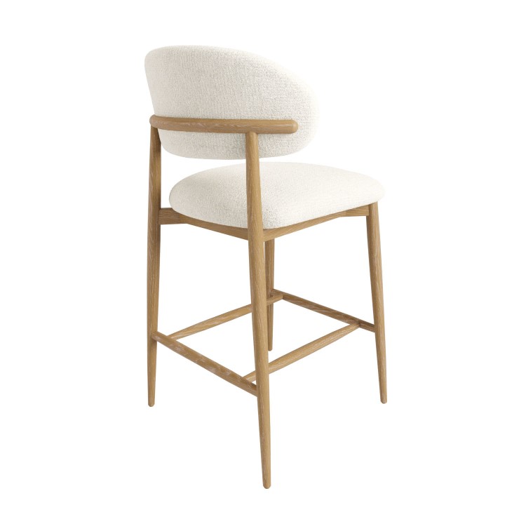 Set of 3 Cream Upholstered Curved Kitchen Stools with Limewash Solid Oak Exposed Back - Kori