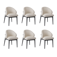 Set of 6 Cream and Black Upholstered Curved Dining Chairs with Wooden Exposed Back - Kori Set of 6 Cream and Black Upholstered Curved Dining Chairs with Wooden Exposed Back - Kori
