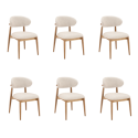 BUN/KOR007/96274 Set of 6 Beige Upholstered Curved Dining Chair With Solid Wood Exposed Back - Kori