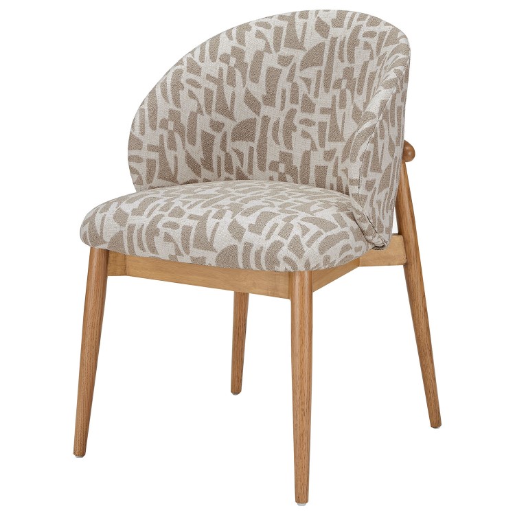 Weathered Oak Extendable Dining Table Set with 6 Beige Printed Chairs -  Mia