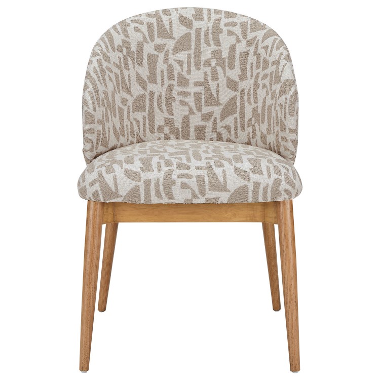 Weathered Oak Extendable Dining Table Set with 6 Beige Printed Chairs -  Mia