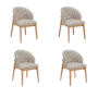 Set of 4 Beige Printed Upholstered Curved Dining Chairs With Solid Rustic Oak Exposed Back - Kori