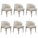 BUN/KOR011/99395 Set of 6 Walnut and Beige Upholstered Curved Dining Chairs with Solid Wood Exposed Back - Kori