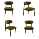BUN/KOR012/99397 Set of 4 Walnut and Olive Green Upholstered Curved Dining Chairs with Solid Wood Open Back - Kori