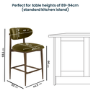 Set of 3 Walnut and Olive Green Upholstered Curved Kitchen Stools with Open Back - Kori