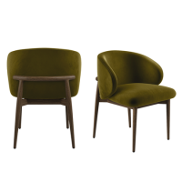 Set of 2 Walnut and Olive Green Upholstered Curved Dining Chairs with Solid Wood Exposed Back - Kori