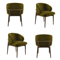 Set of 4 Walnut and Olive Green Upholstered Curved Dining Chairs with Solid Wood Exposed Back - Kori