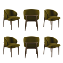 BUN/KOR014/99427 Set of 6 Walnut and Olive Green Velvet Curved Dining Chairs with Solid Wood Exposed Back - Kori