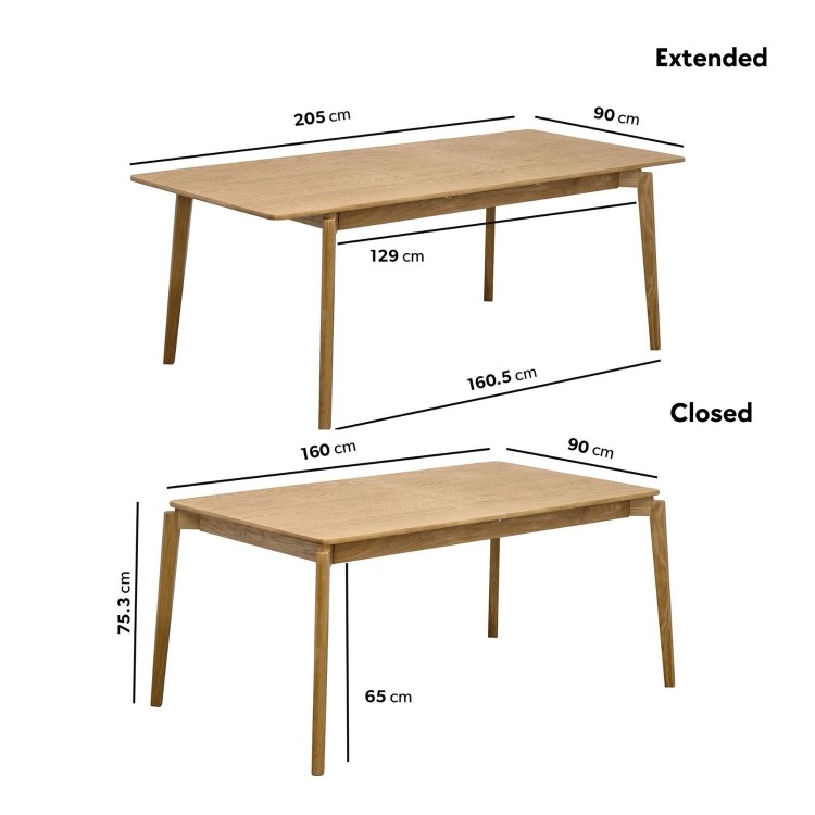 Rectangular Oak Extendable Dining Table Set with 4 Brass Detail Oak Chairs - Seats 4 - Leena