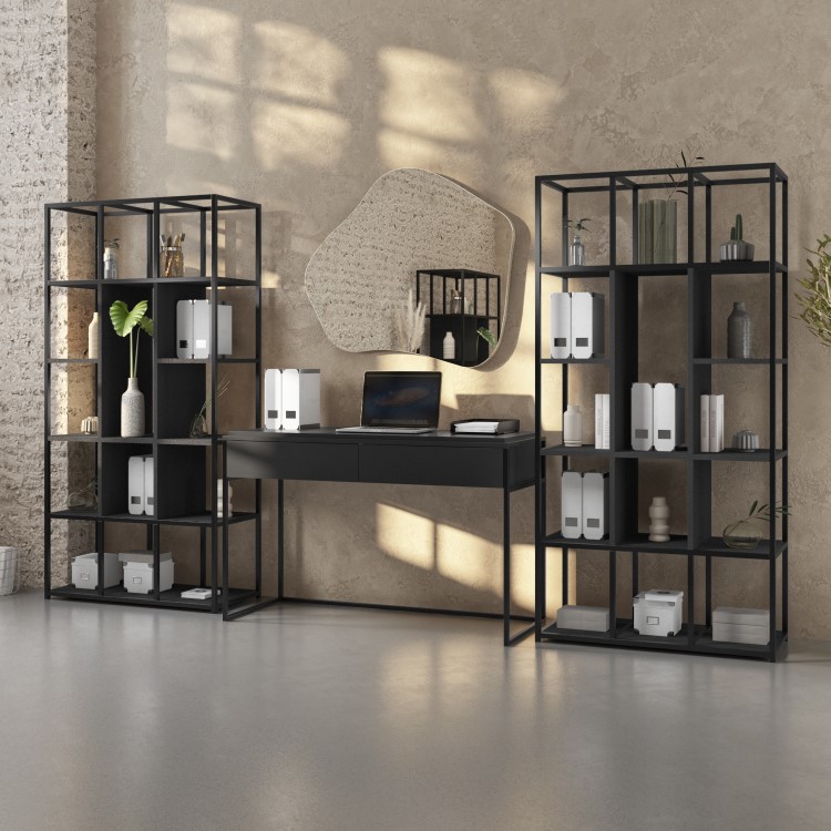 Matt Black Office Desk with Two Bookcase Set - Larsen