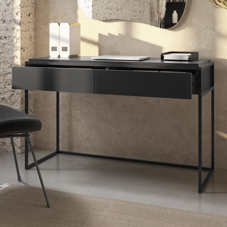 Matt Black Office Desk and Tall Metal Bookcase Set - Larsen