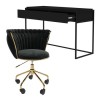Matt Black Computer Desk with Drawer &amp; Black Velvet Knotted Office Chair Set  - Larsen - Verity