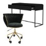 Matt Black Computer Desk with Drawer & Black Velvet Knotted Office Chair Set  - Larsen - Verity