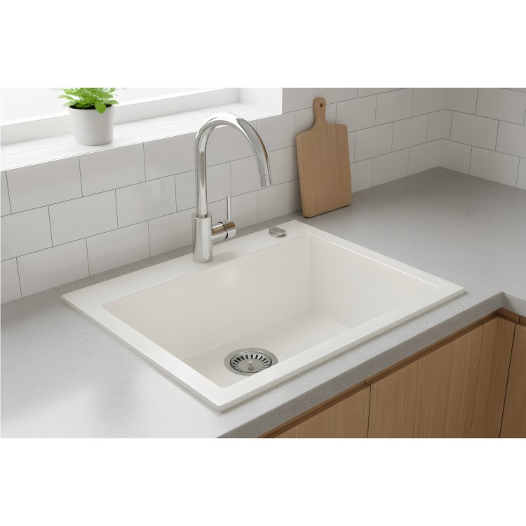 Single Bowl White Composite Inset Kitchen Sink - Enza Laurie