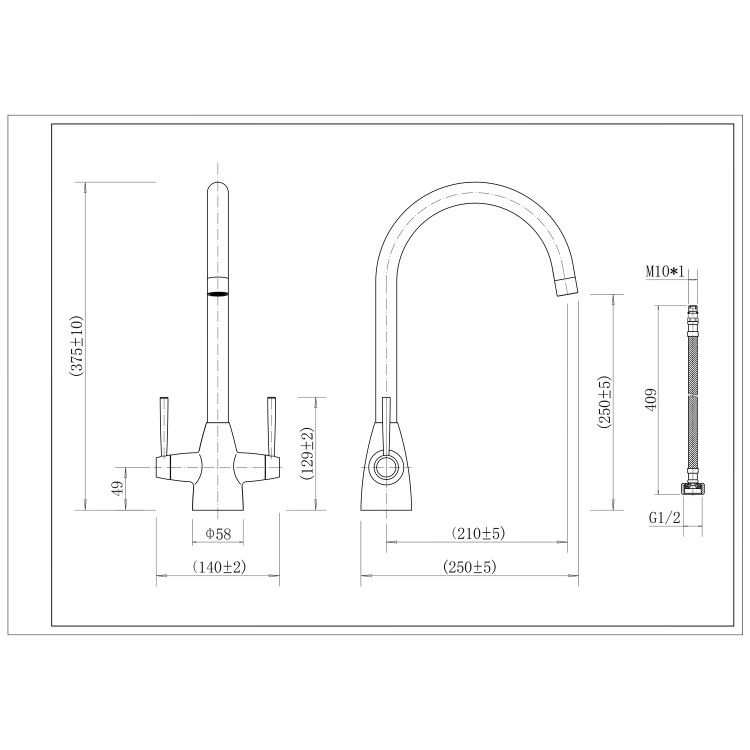 1.5 Bowl Black Inset Composite Kitchen Sink and Reversible Drainer With Matt Black Dual Lever kitchen Tap Set - Enza