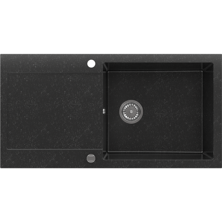 Single Bowl Black Inset Composite Kitchen Sink and Reversible Drainer With Black Pull Out Kitchen Tap Set - Enza