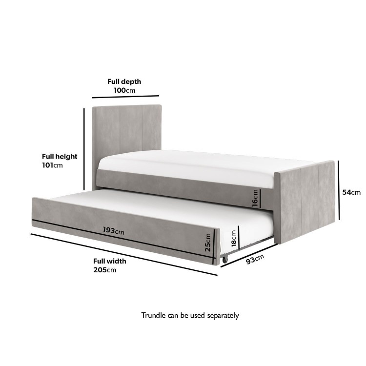 Single Guest Bed with Trundle in Grey Velvet - Layla