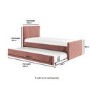 Single Guest Bed with Trundle and 2 Mattresses in Pink Velvet - Layla