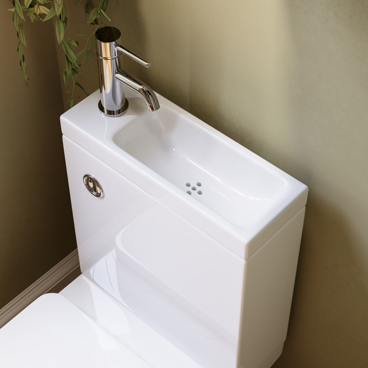 ONLY OPENED - Close Coupled Open Back Toilet with Sink on Top & Chrome Fittings Cloakroom Suite - Legend