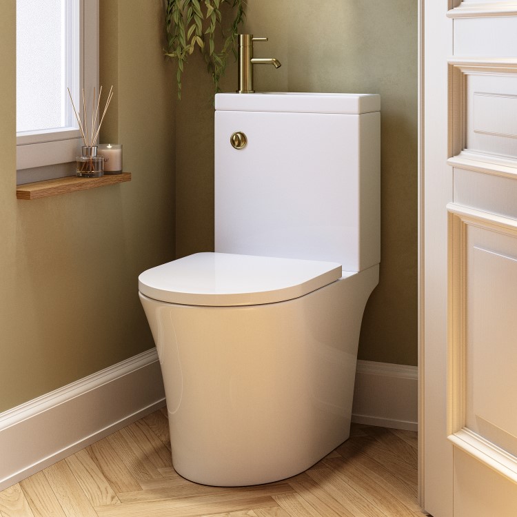 ONLY OPENED - Close Coupled Open Back Toilet with Sink on Top & Brass Fittings - Legend