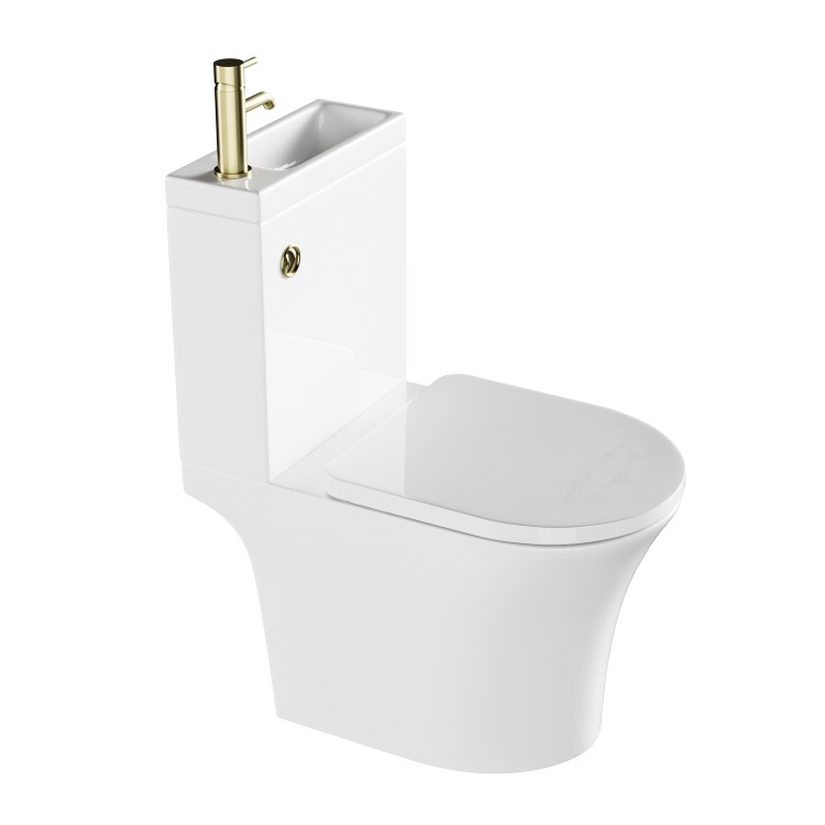 ONLY OPENED - Close Coupled Open Back Toilet with Sink on Top & Brass Fittings - Legend
