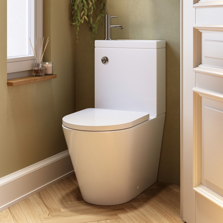 ALMOST PERFECT - Close Coupled Closed Back Toilet with Sink on Top & Chrome Fittings - Legend